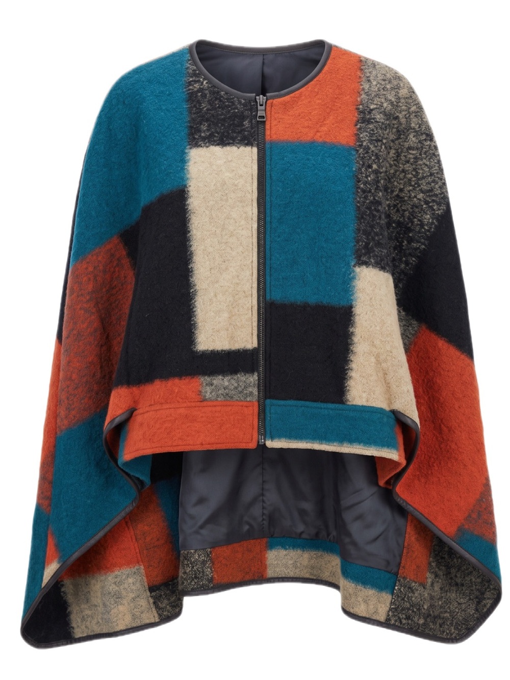 BCBGMAXAZRIA Poncho Cape Walker Color Block Medium Large Wool Blend Boho Chic
